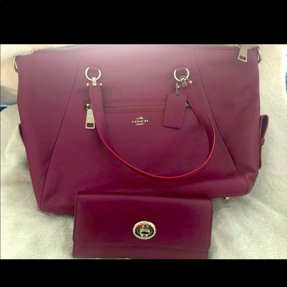 Coach Wine Colored Handbag and Wallet NWT - Picture 1 of 6